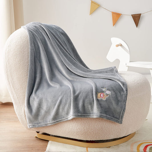 BEDELITE Baby Blankets for Boys Girls 30" x 40", Soft Cozy Fuzzy Fleece Blanket with Embroidered Elephant, Warm Breathable Infant Newborn Toddler Blanket for Crib Stroller Travel, Grey