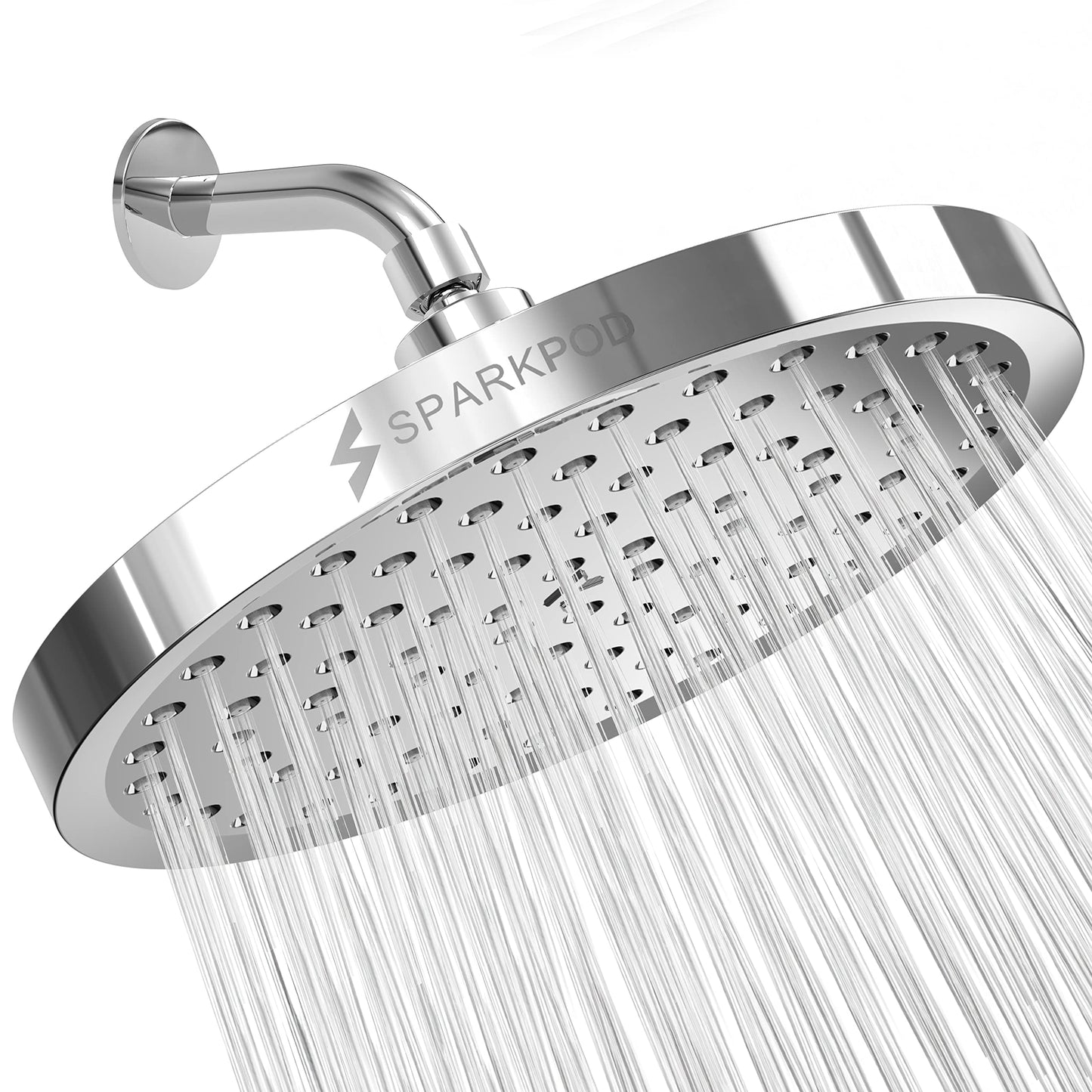 SparkPod Shower Head - High Pressure Rain - Premium Quality Luxury Design - 1-Min Install - Easy Clean Adjustable Replacement for Your Bathroom Shower Heads (8" Round, White Marble)
