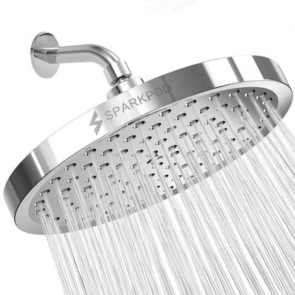 SparkPod Shower Head - High Pressure Rain - Premium Quality Luxury Design - 1-Min Install - Easy Clean Adjustable Replacement for Your Bathroom Shower Heads (8" Round, White Marble)