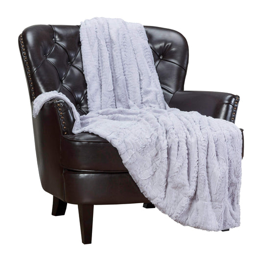 Chanasya Premium Fuzzy Faux Fur Rectangular Embossed Throw Blanket - Super Soft and Warm Lightweight Reversible Mink for Couch, Home, Living Room, and Bedroom Décor (50x65 Inches) Lavender