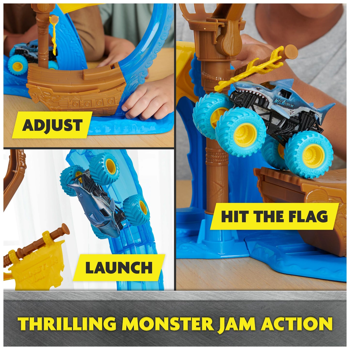 Monster Jam, Megalodon Loop of Doom Stunt Playset with Exclusive 1:64 Scale Die-Cast Monster Truck for Kids Toys for Boys Ages 3 4 5 6 and Up