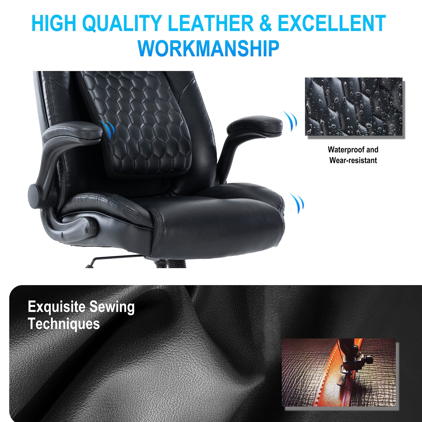 UPDATE DEAD ❗ HESL Excutive Office Chair with Adjustable Back Support,Ergonomic Office Chair with Flip up Arms,Office Chair with Wheels,Home Office Chair with Faux Leather High Back Relieve Back Pain Black