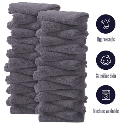 32 Pack Baby Washcloths - Luxury Coral Fleece - Extra Absorbent and Soft Wash Clothes for Newborns, Infants and Toddlers - Suitable for Sensitive Skin and New Born - Baby Shower - Grey, 10x10 Inch