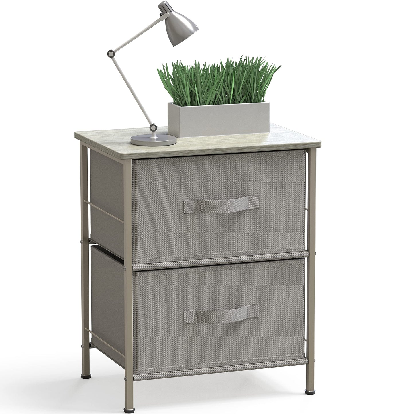 Simple Houseware Nightstands Dresser for Bedroom 2-Tier Organizer Drawer Storage Tower, Grey