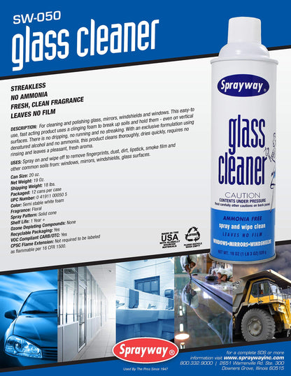 Sprayway Glass Cleaner Foaming Spray 19 oz, 6 Pack