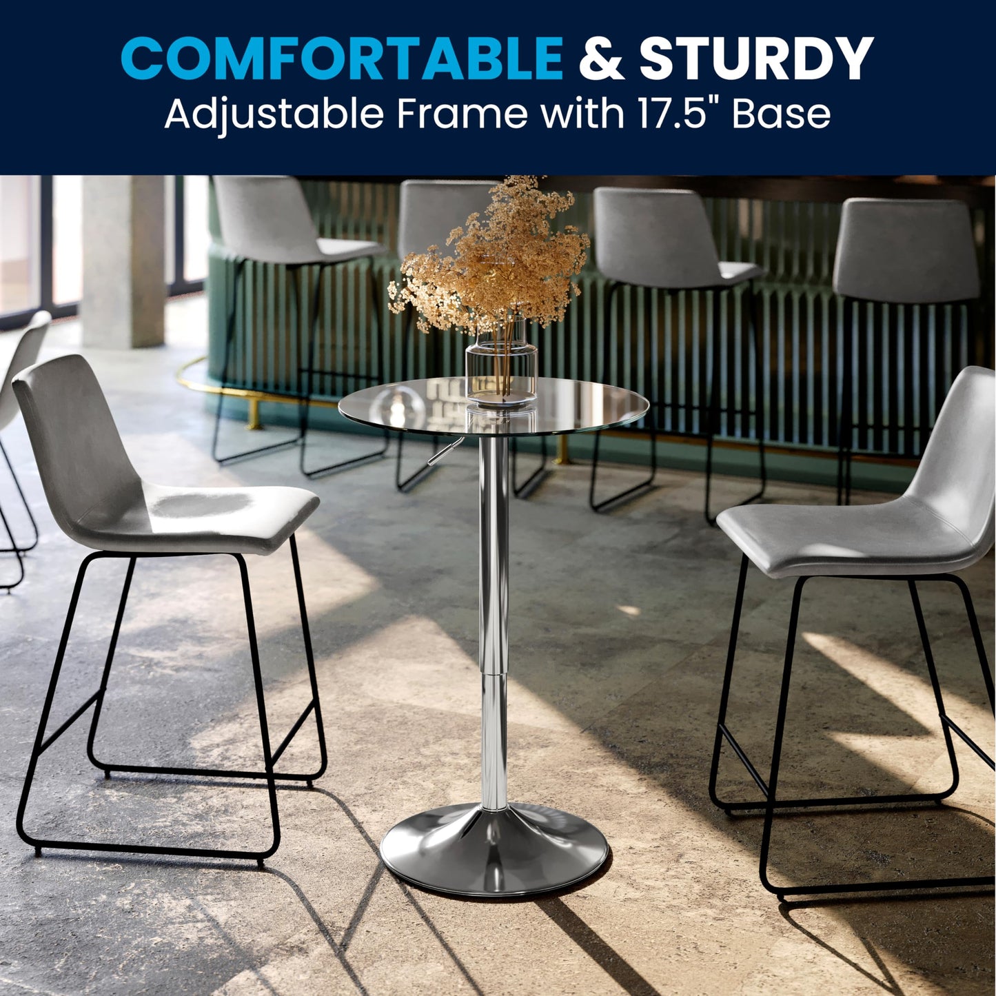 Flash Furniture Adjustable Height Glass Cocktail Table