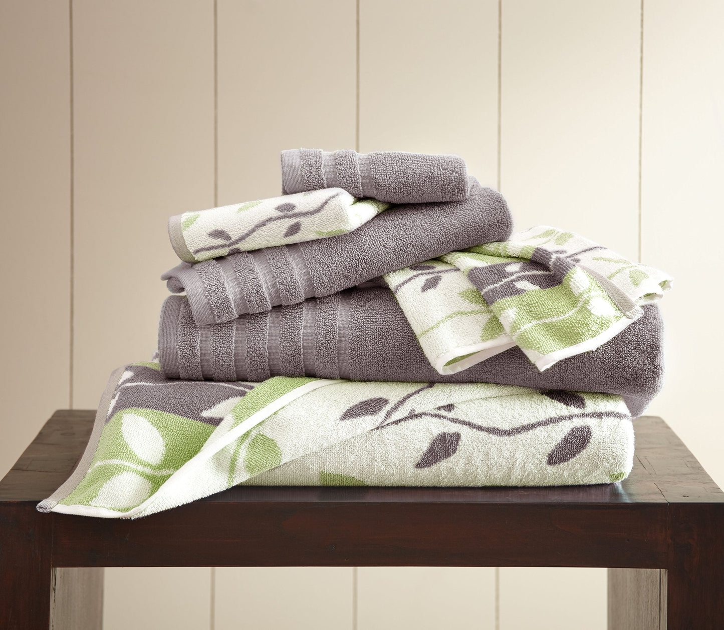 Modern Threads Amrapur Overseas 6-Piece Yarn Dyed Organic Vines Jacquard/Solid Ultra Soft 500GSM 100% Combed Cotton Towel Set [Ash Grey]