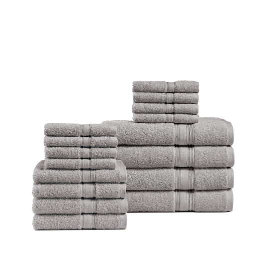 Chateau Home Luxurious 16 Piece Bath Towels Sets, (4 Bath Towels, 4 Hand Towels, 8 Wash Cloths) Low Lint, Premium Quality Towel Sets, Durable, Highly Absorbent, Extra Large Bath Towels -Granite Grey