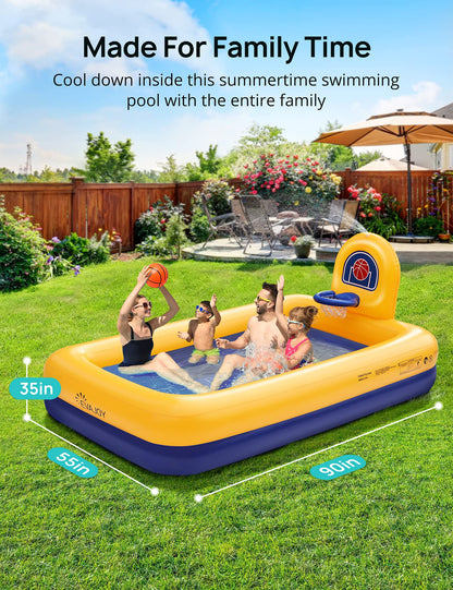 Kiddie Pool, Evajoy Inflatable Kids Pool, Summer Water Party Inflatable Pool for Backyard & Garden 90 * 55 * 35 inch