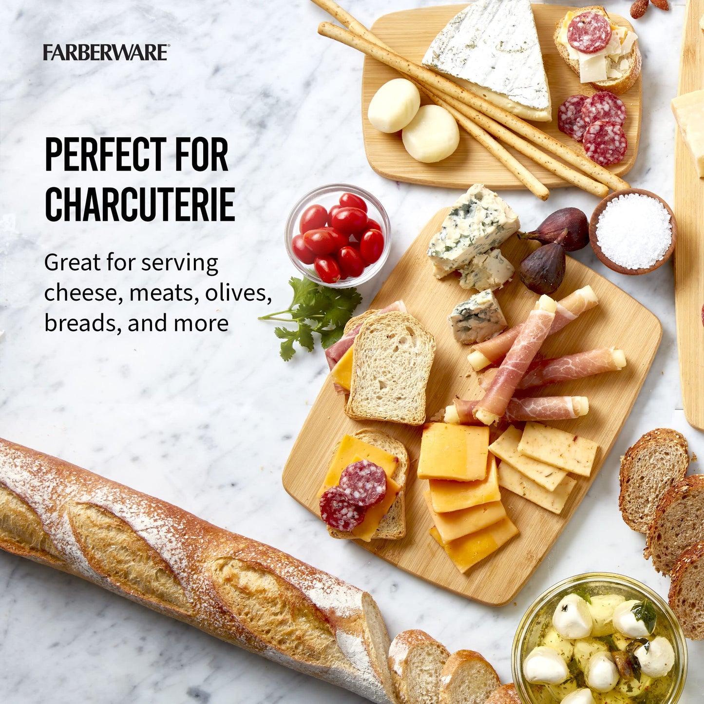 FARBERWARE 4-Piece Reversible Bamboo Cutting Board and Charcuterie Set