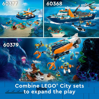 LEGO City Explorer Diving Boat 60377 Ocean Building Toy, Includes a Coral Reef Setting, Mini-Submarine, 3 Minifigures and Manta Ray, Shark, Crab, 2 Fish and 2 Turtle Figures