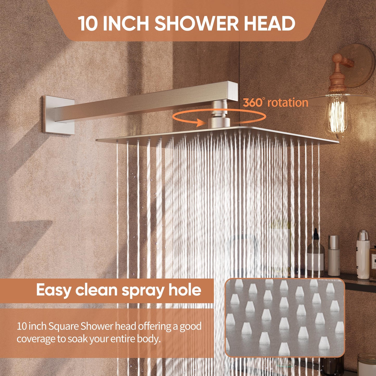 HomGoo Brushed Nickel Shower System, Shower Faucet Set with 10 inch Shower Head and HandHeld, Wall Mounted Bathroom Shower Head Set,Shower Faucet Rough-in Valve and Trim Kit,Brushed Nickel