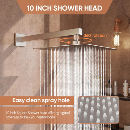 HomGoo Brushed Nickel Shower System, Shower Faucet Set with 10 inch Shower Head and HandHeld, Wall Mounted Bathroom Shower Head Set,Shower Faucet Rough-in Valve and Trim Kit,Brushed Nickel