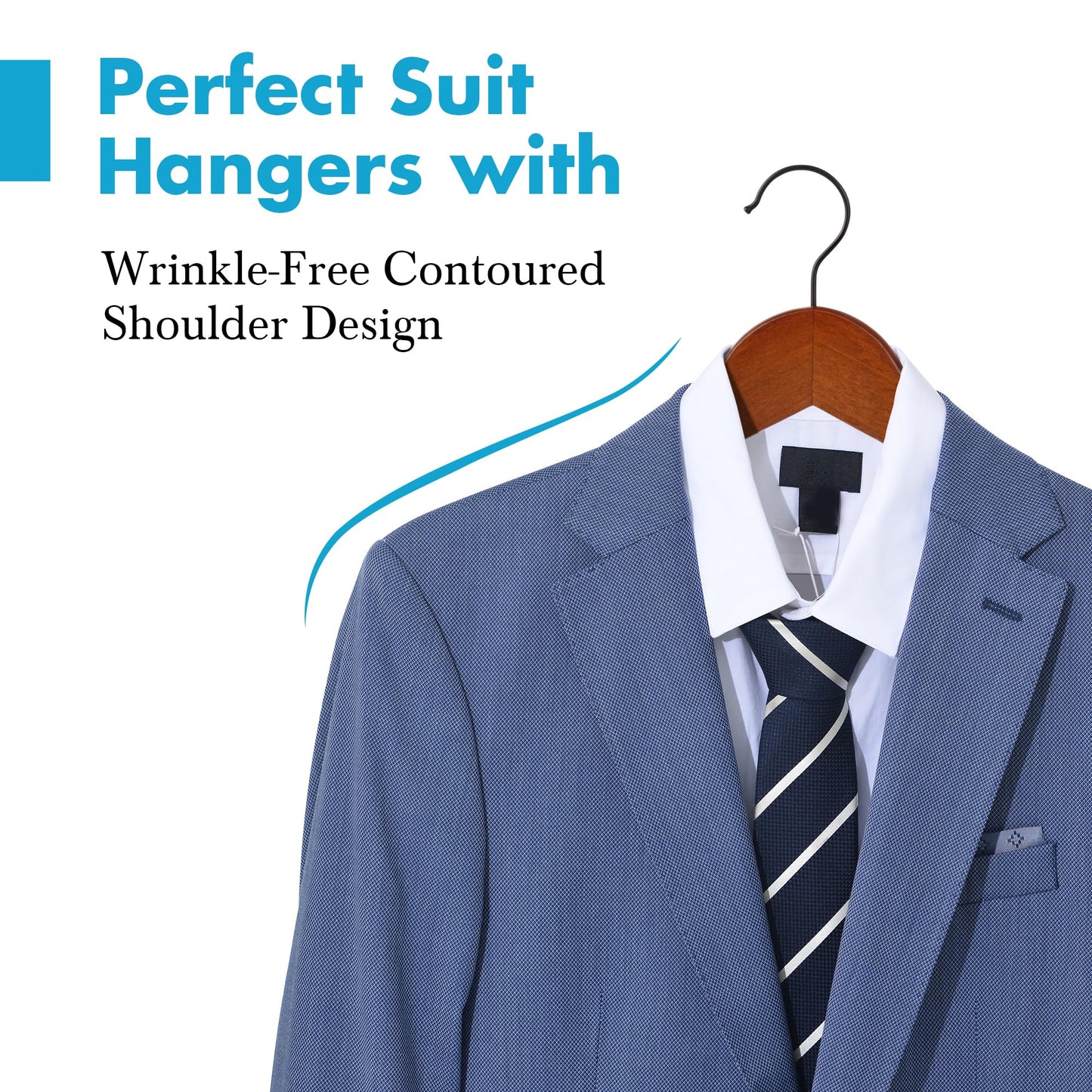 JS HOME Wooden Hangers 20 Pack, Strong Wood Suit Hangers with Extra Smooth Finish, Precisely Cut Notches and 360 Degree Black Swivel Hook, Solid Wooden Clothes Hangers for Shirt Coat Jacket Dress