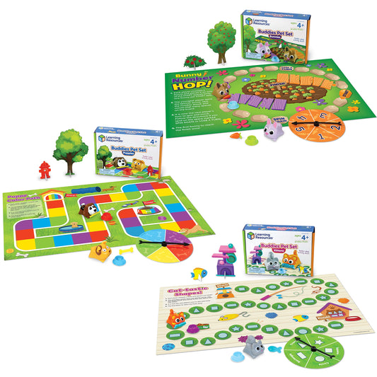 Learning Resources Buddies Pet Set 3 Games in 1 - 27 Pieces, Ages 4+ Preschool Learning Toys, Colors Number Shapes Recognition, Toddler Learning Games