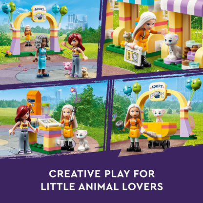 LEGO Friends Pet Adoption Day Toy, Animal Set, Pretend Play, Gift Idea for Kids, Girls and Boys Aged 6 Years and Up, with 7 Characters and 5 Animal Figures, Hedgehog, Hamster, Pig and More, 42615