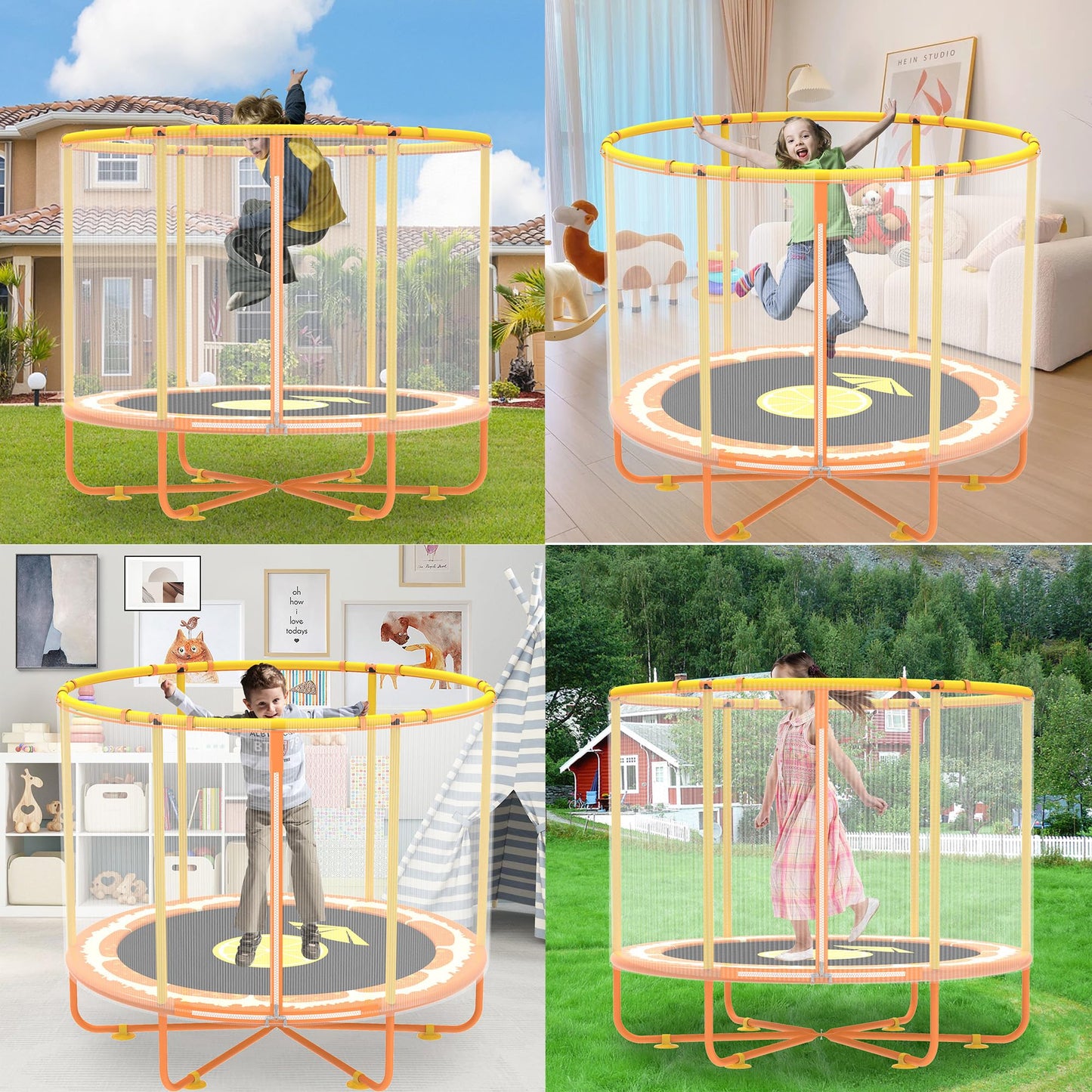 Trampolines for Kids Toddler Trampoline Indoor Trampoline for Kids 2-5 Small with Enclosure Net Foam Bar Handrail Outdoor Back Yard Gifts for Toddlers Boys Girls 5FT Orange