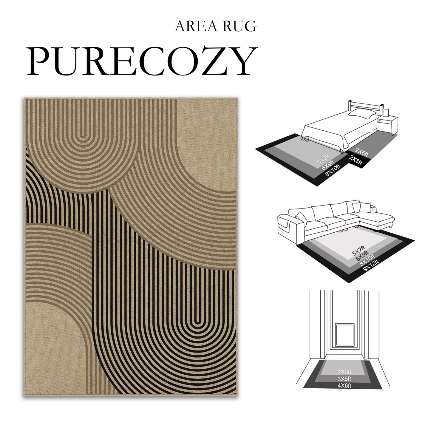 PureCozy Modern Rainbow Easy Jute Rug 6x9 Large Living Room Carpet Washable Outdoor Patio Dining Room Rug Contemporary Farmhouse Non Slip Indoor Outdoor Carpet for Backyard Deck Office Decor