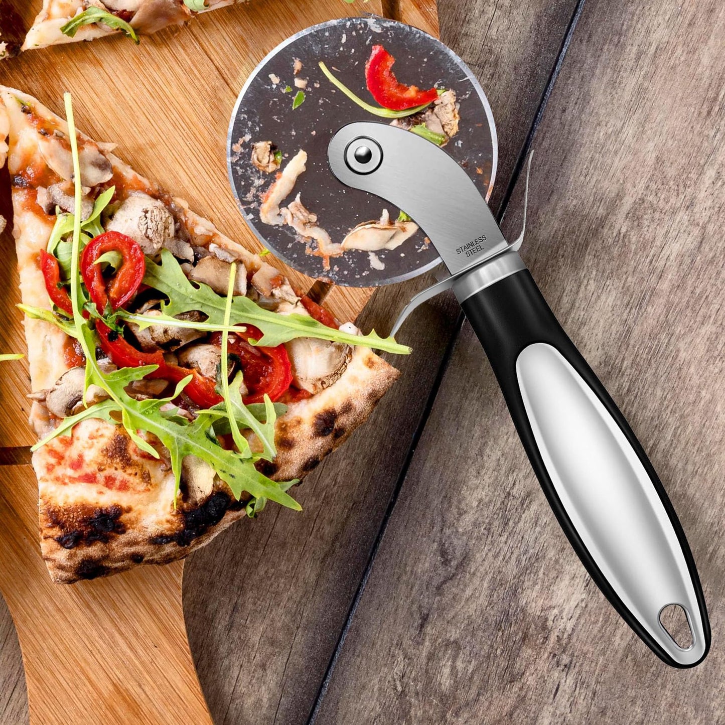 Stainless Steel Pizza Cutter Wheel with Finger Guard - Durable 3 Inch Pizza Slicer, Easy to Clean - Comfortably Cuts Any Size Pizza, Essential Pizza Tool