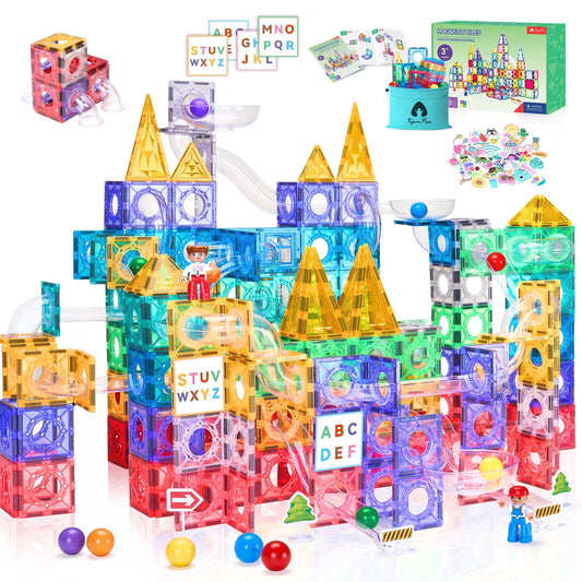Magnetic Tile and Marble Run Set for Kids