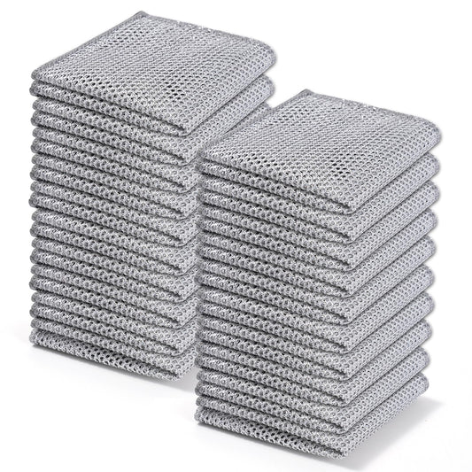 20PCS Wire Dishwashing Rags Bulk, Multipurpose Wire Miracle Cleaning Cloths, Metal Mesh Cleaning Cloth, Reusable Steel Wire Cloth for Dishes, Sinks, Counters, Stove Tops, 8 Inches