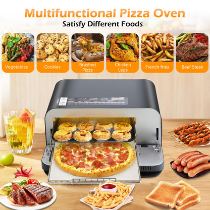 Upgrade Electric Pizza Oven with 800°F Make Pizza in Minutes, 12” Portable Countertop Versatile Pizza Oven for Indoor & Outdoor, Classic Black Stove is Suitable for Home and Commercial