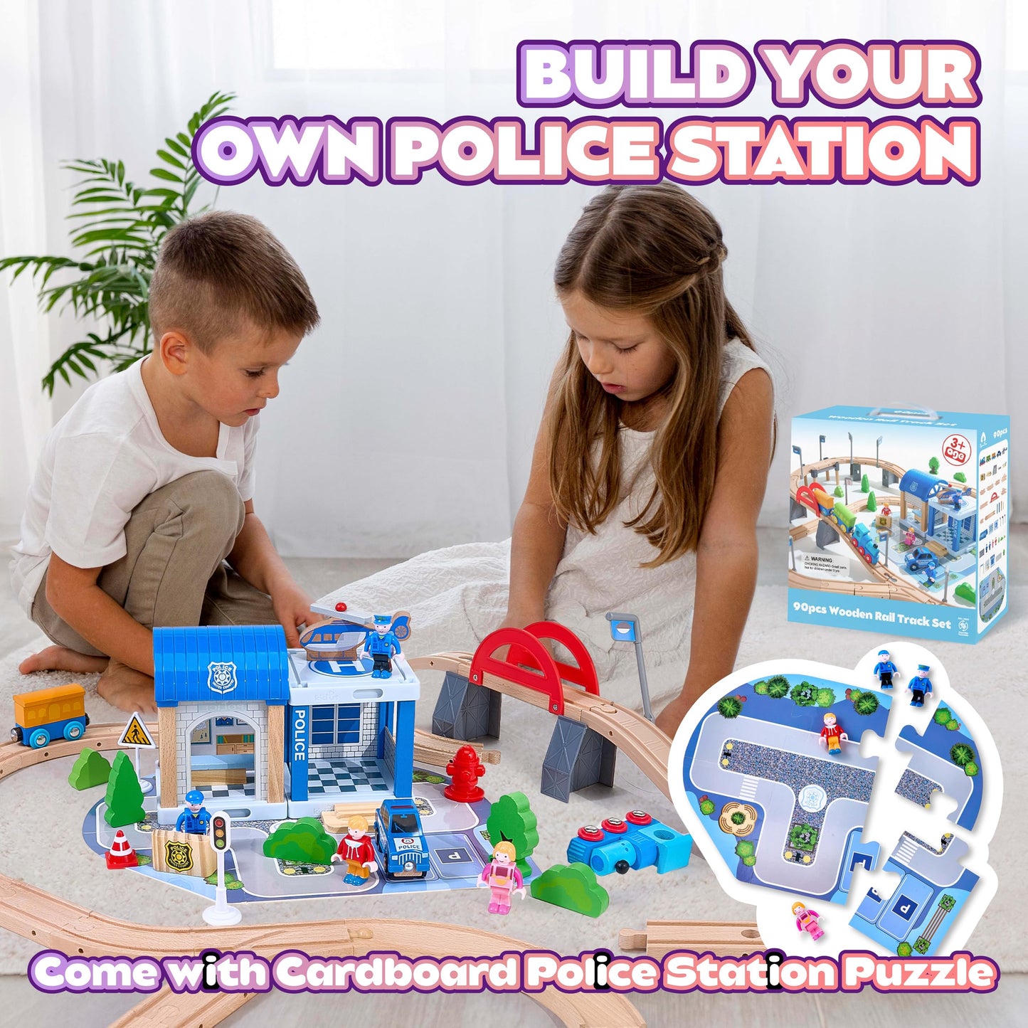 102-Piece Wooden Train Set for Kids Ages 3-8