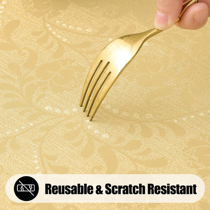 Moosfor Rectangle Tablecloth 60x84 Inch, Waterproof Damask Jacquard Table Cloth, Washable Fabric Table Covers for Dining, Parties, Indoor and Outdoor, Gold Vines