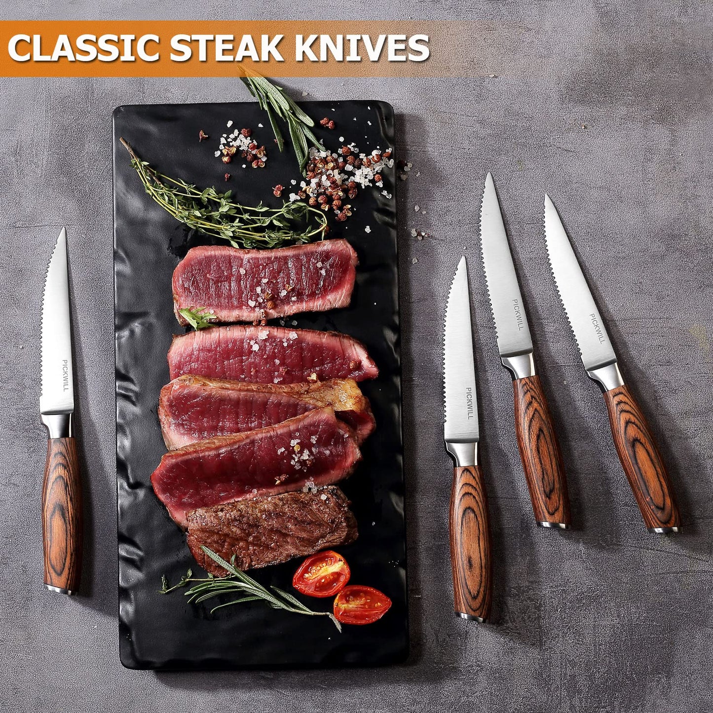 PICKWILL 4-Piece High Carbon Steak Knife Set