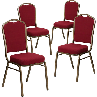 Flash Furniture Hercules Series Crown Back Stacking Banquet Chair, Set of 4, Burgundy Fabric/Gold Vein Frame