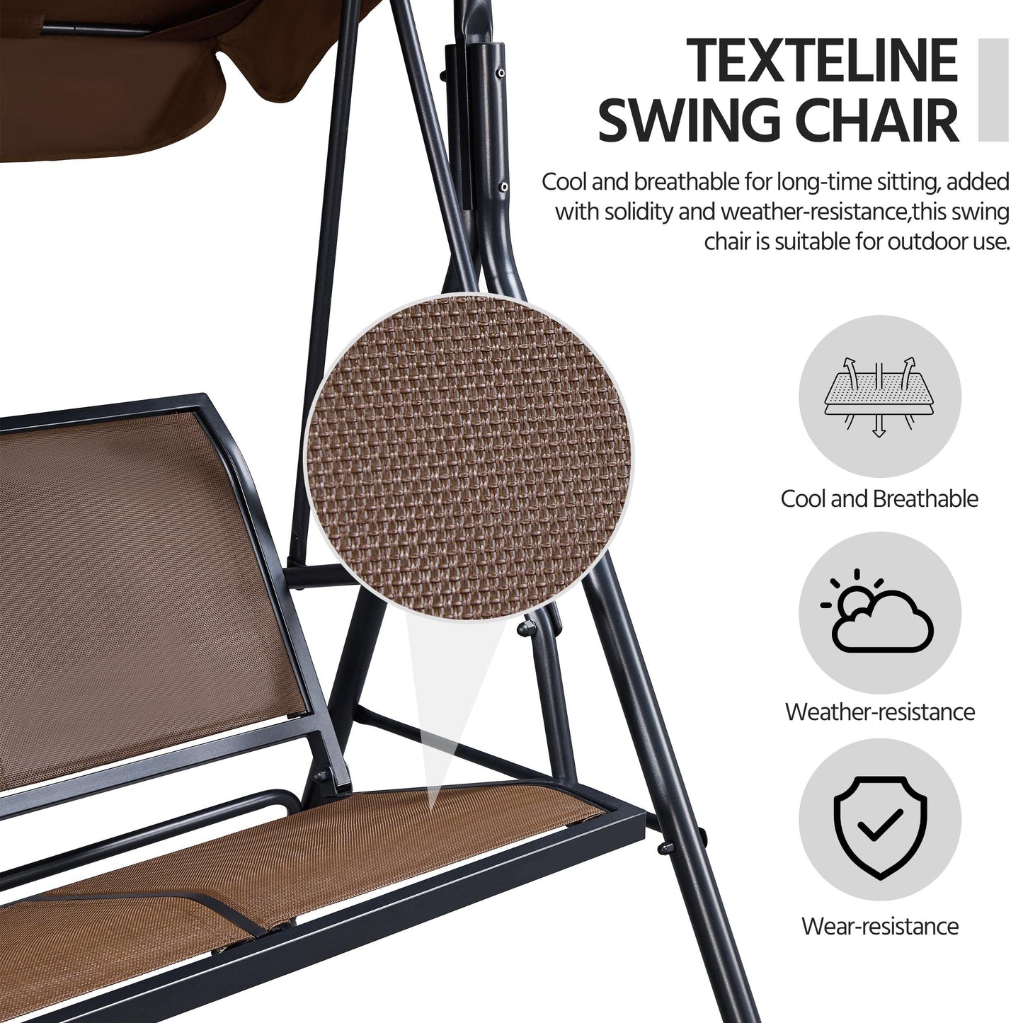 Yaheetech Outdoor Porch Swing Chair for Adults, 3-Seat Patio Sunset Hanging Swing w/Texteline Fabric & Adjustable Canopy & Armrests, Canopy Lounge Chair for Backyard/Garden/Balcony
