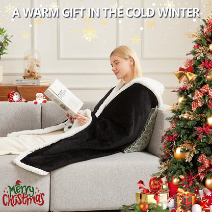 PLOATH Heated Electric Blanket Shawl: Heating Blanket Heated Throw Blanket Heated Poncho - Wearable Blanket Hoodie Wrap Sherpa with 10 Heating Levels & Multi Heating Time Settings (40x70'' Black)
