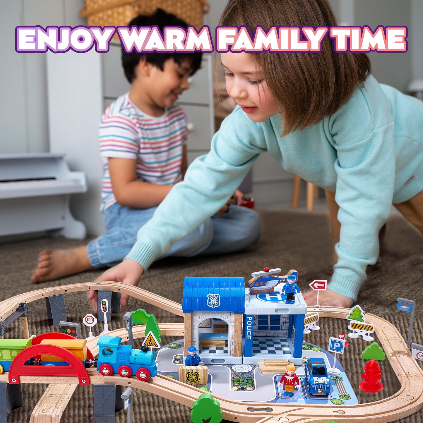 102-Piece Wooden Train Set for Kids Ages 3-8