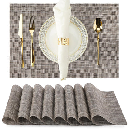 Gold Brown Woven Placemats Set of 8 Heat Resistant