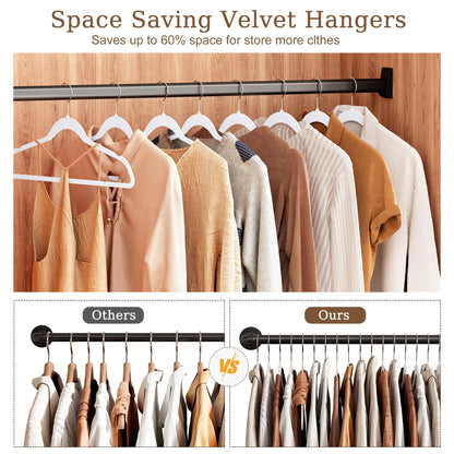 GETORO Velvet Hangers 50 Pack with 10 Plastic Hangers, Non Slip Clothes Hangers, White Felt Hangers for Coats, Pants, Dress, 50 White/10 Beige