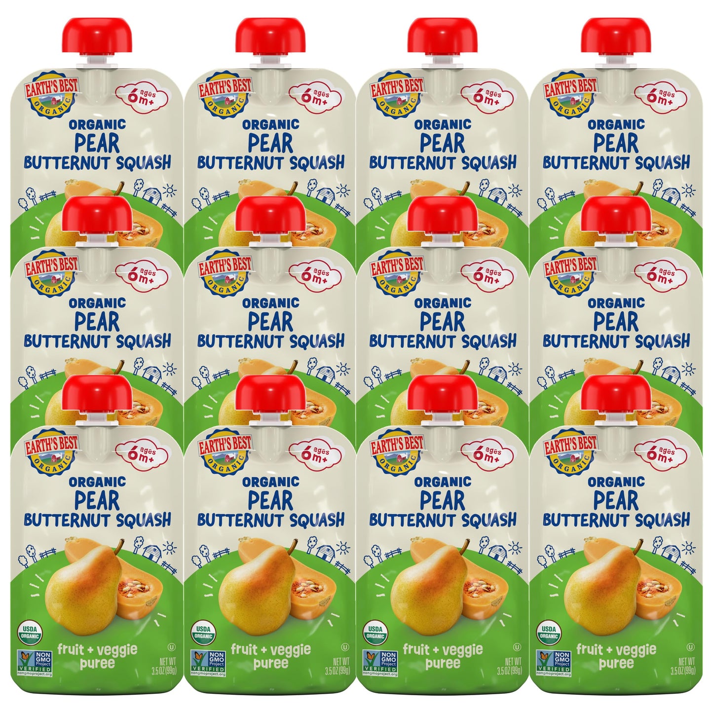 12 Pack Earth's Best Organic Pear Squash Puree