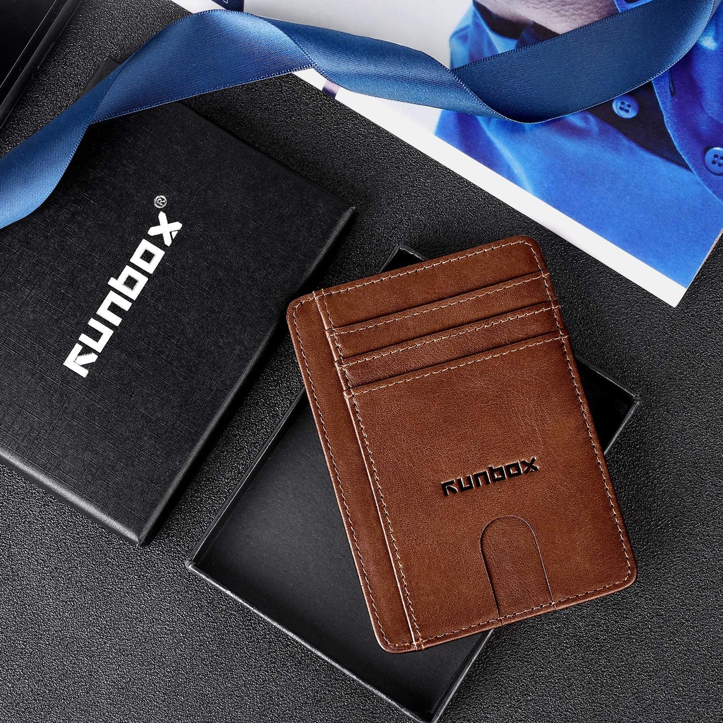 RUNBOX RFID Blocking Minimalist Leather Wallet