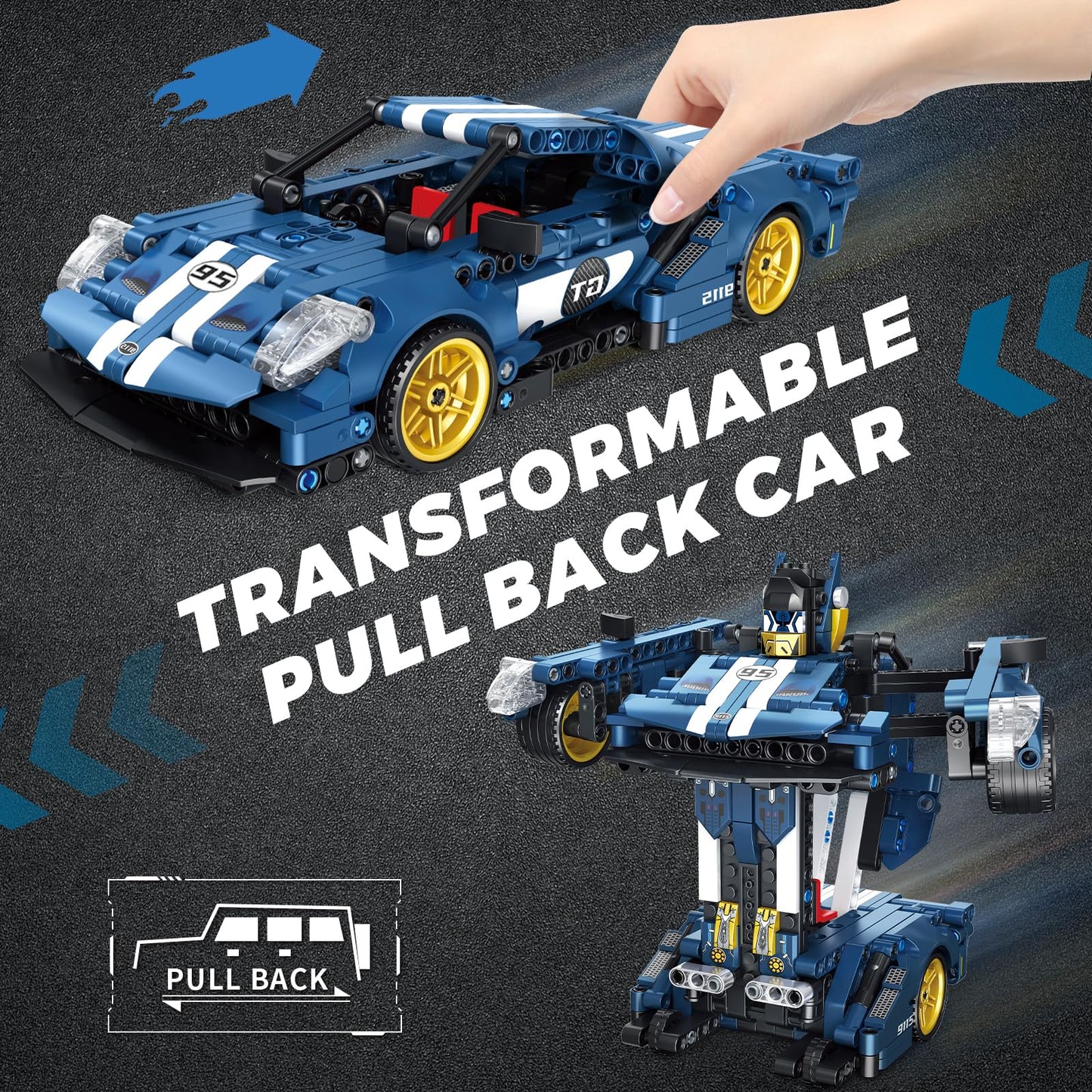 QLT QIAOLETONG Technik Car Building Blocks - Compatible with Lego Cars, Dual Form Transformation, A Dual Experience of Speed Champion and Transformer, Cars for Boys Age 6+ (609 PCS)