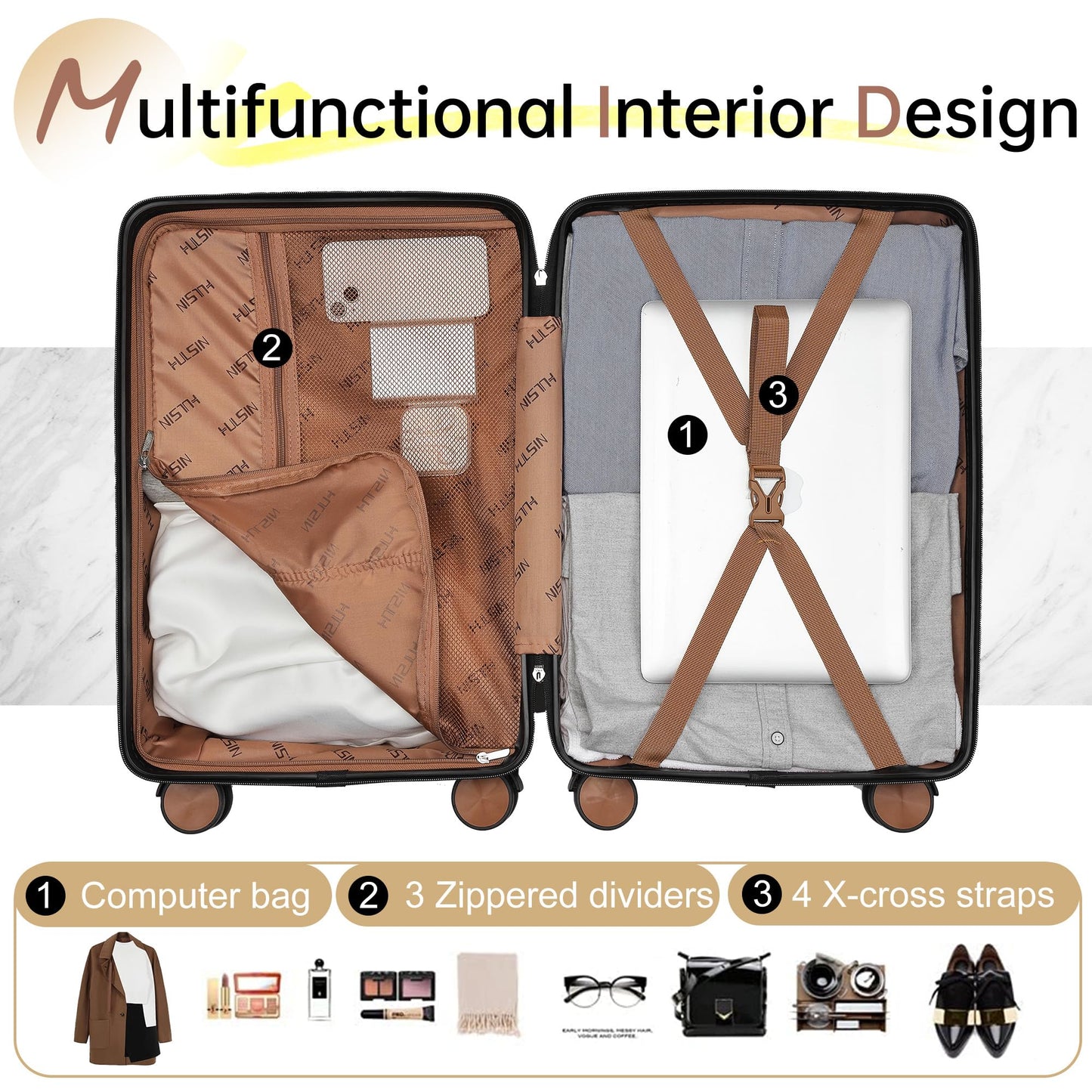 Hulsin 20-Inch Carry-On Luggage with Spinner Wheels