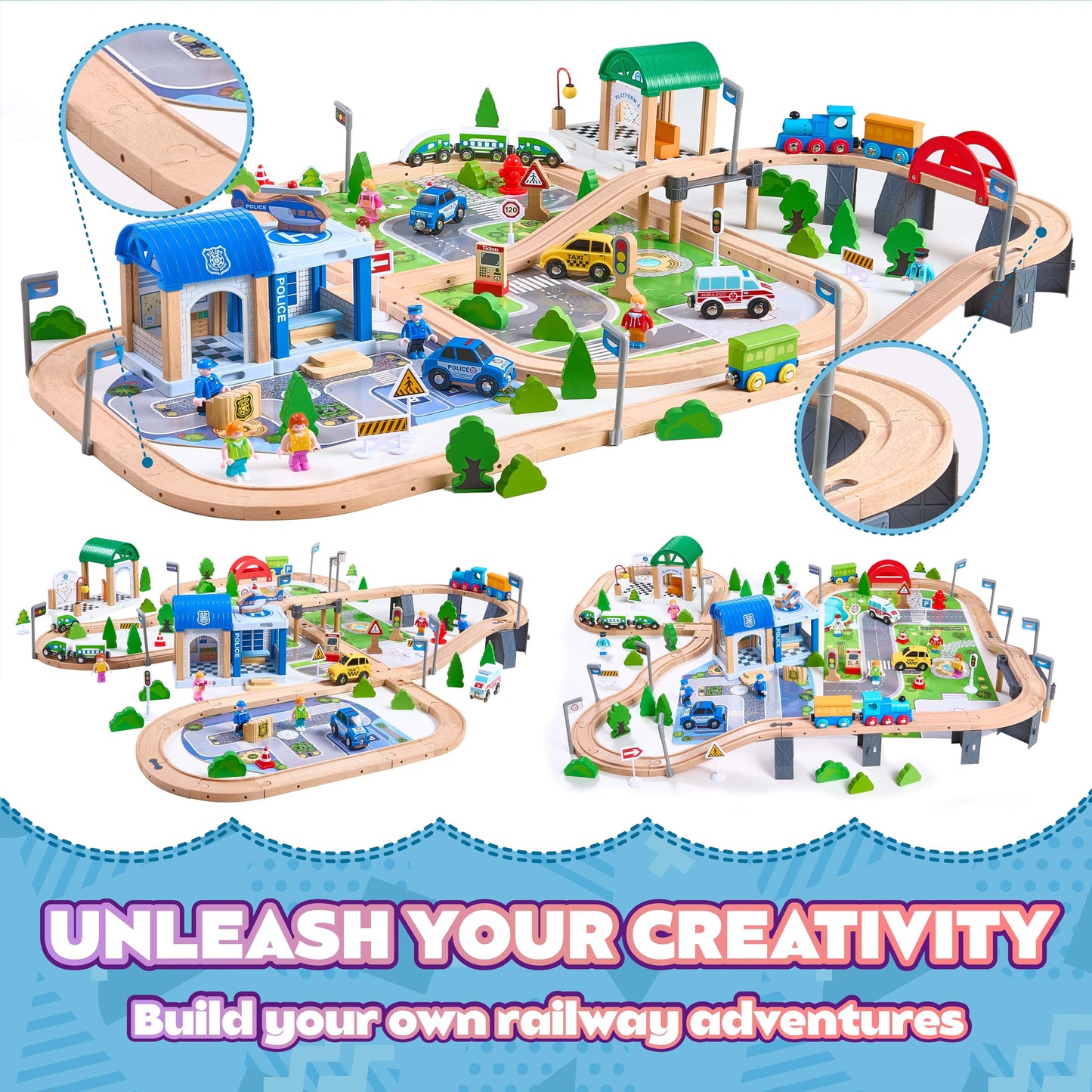 172Pcs Wooden Train Set for Kids Ages 3-8