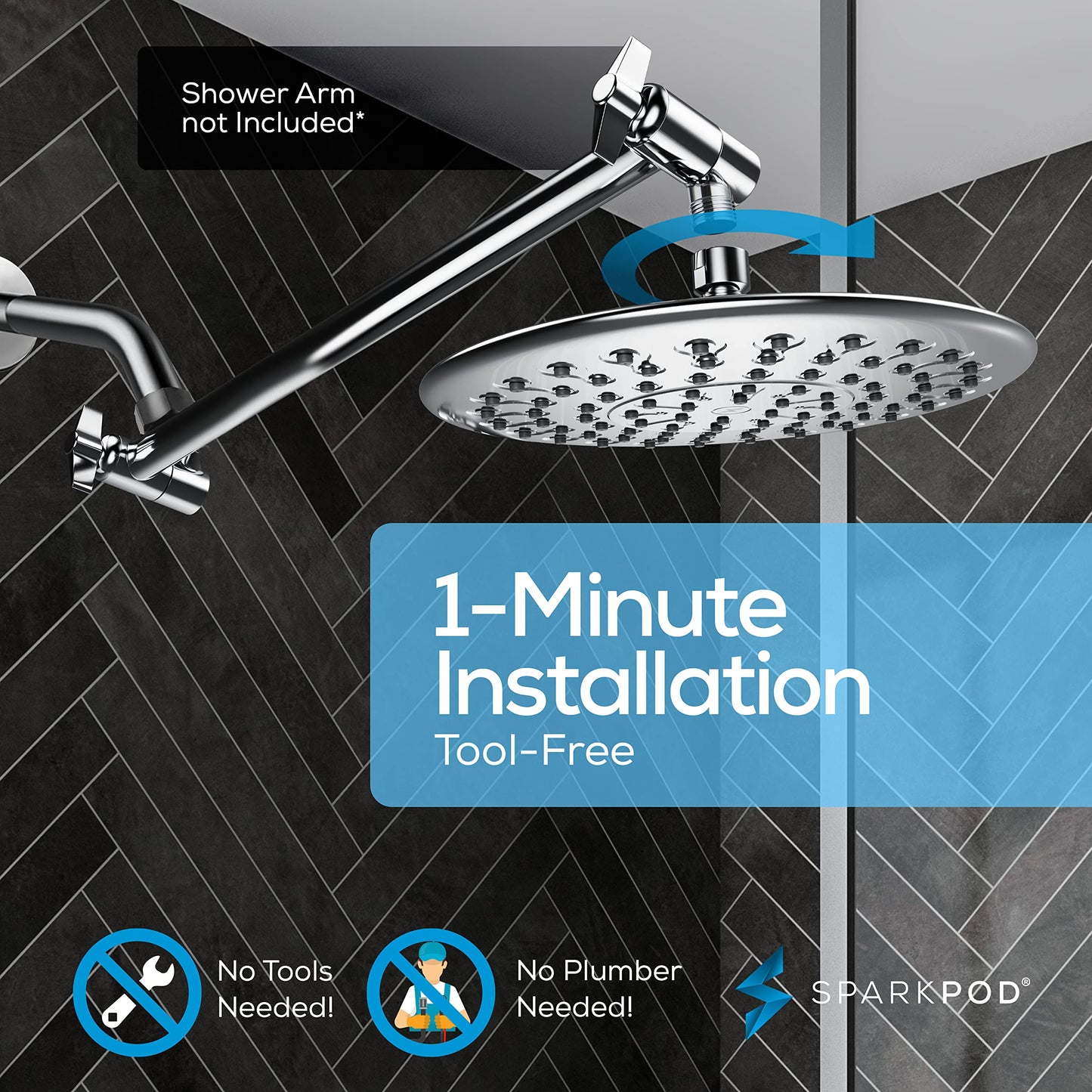 SparkPod 9.5" Rain Shower Head with Anti-Clog Nozzles