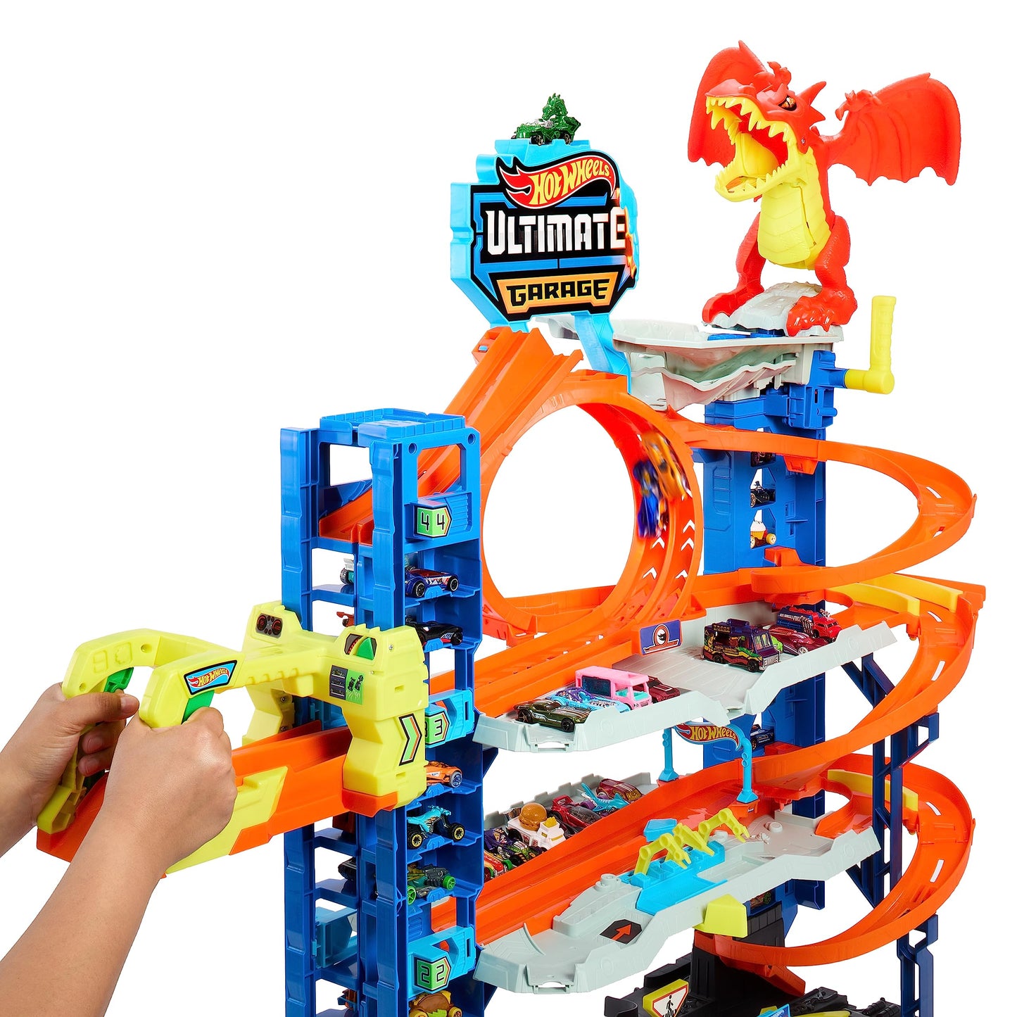 Hot Wheels City Toy Car Track Set Ultimate Garage with 2 Die-Cast Toy Cars & Car-Eating Dragon, Stores 50+ Vehicles, 4 Levels