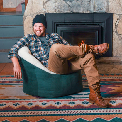 Big Joe Milano Bean Bag Chair, Oat Sherpa and Sage Vegan Suede, Soft Polyester, 2.5 feet