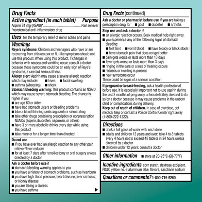 108 Count Amazon Basic Care Aspirin Chewable Tablets