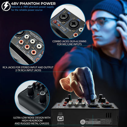 Pyle Wireless DJ Audio Mixer with Bluetooth