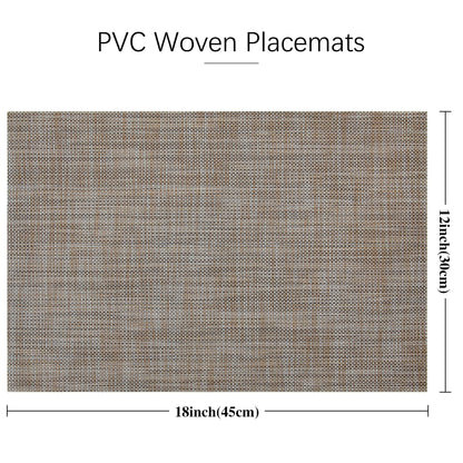Placemats Set of 6, Vinyl Woven Placemats for Kitchen Table Indoor/Outdoor, Dining Table Mats - 18x12 Inch