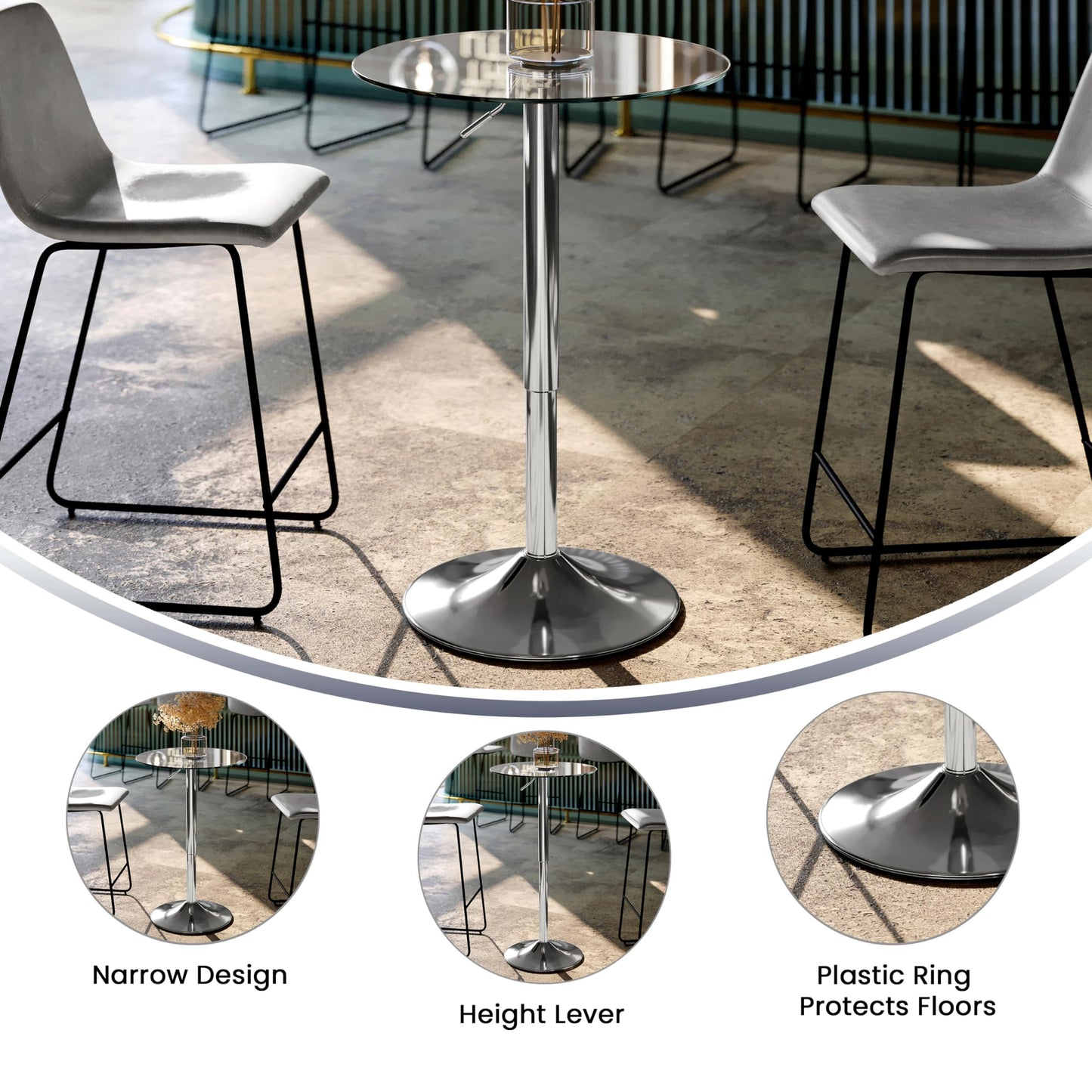 Flash Furniture Adjustable Height Glass Cocktail Table