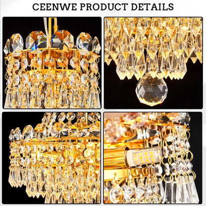 CEENWE 5 Light Gold Fish Crystal Chandelier,French Empire Style Chandeliers,Classic K9 Crystals Rain Drop Fixture for Living Room Foyer Entryway Hotel