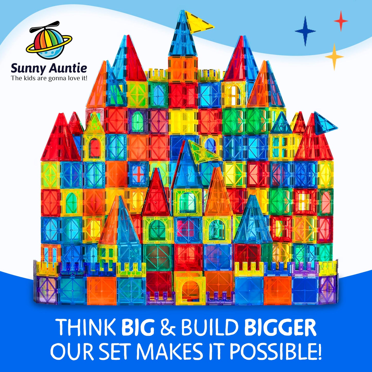 SUNNY AUNTIE Magnetic Tiles 240 PCS+ Bonus Zippered CASE, Magnetic Tiles for Kids Toy for 3 4 5 6 7 8 Year Old Boys & Girls