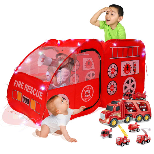 Fire Truck Pop Up Kids Play Tent with Lights
